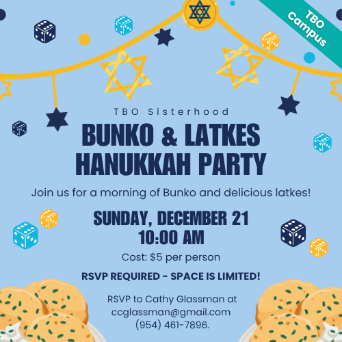 TBO Sisterhood Bunko & Latkes Hanukkah Party